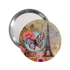 Fuschia Flowers Butterfly Eiffel Tower Vintage Paris Fashion Handbag Mirror (2 25 ) by chicelegantboutique