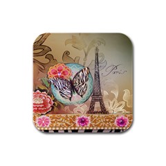 Fuschia Flowers Butterfly Eiffel Tower Vintage Paris Fashion Drink Coasters 4 Pack (square)