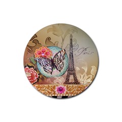 Fuschia Flowers Butterfly Eiffel Tower Vintage Paris Fashion Drink Coaster (round)