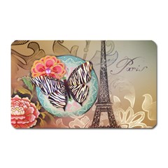 Fuschia Flowers Butterfly Eiffel Tower Vintage Paris Fashion Magnet (rectangular) by chicelegantboutique