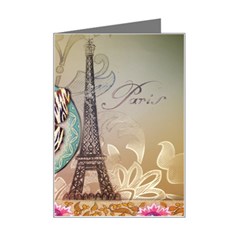 Fuschia Flowers Butterfly Eiffel Tower Vintage Paris Fashion Mini Greeting Card