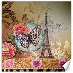 Fuschia Flowers Butterfly Eiffel Tower Vintage Paris Fashion Canvas 16  X 16  (unframed)