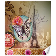 Fuschia Flowers Butterfly Eiffel Tower Vintage Paris Fashion Canvas 20  X 24  (unframed) by chicelegantboutique