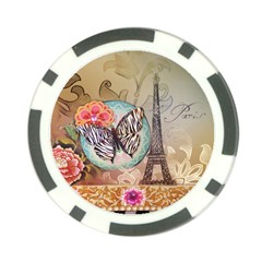 Fuschia Flowers Butterfly Eiffel Tower Vintage Paris Fashion Poker Chip