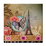 Fuschia Flowers Butterfly Eiffel Tower Vintage Paris Fashion Face Towel Front