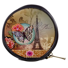 Fuschia Flowers Butterfly Eiffel Tower Vintage Paris Fashion Mini Makeup Case