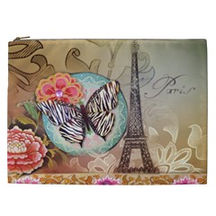 Fuschia Flowers Butterfly Eiffel Tower Vintage Paris Fashion Cosmetic Bag (xxl) by chicelegantboutique