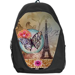 Fuschia Flowers Butterfly Eiffel Tower Vintage Paris Fashion Backpack Bag