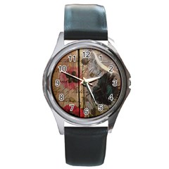 Vintage Bird Poppy Flower Botanical Art Round Metal Watch (silver Rim)