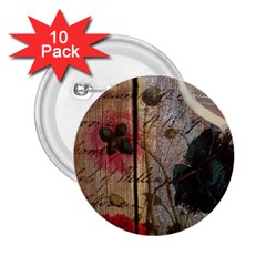 Vintage Bird Poppy Flower Botanical Art 2 25  Button (10 Pack)