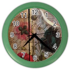 Vintage Bird Poppy Flower Botanical Art Wall Clock (color) by chicelegantboutique