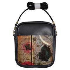 Vintage Bird Poppy Flower Botanical Art Girl s Sling Bag