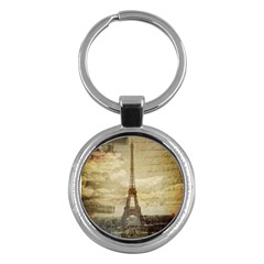 Elegant Vintage Paris Eiffel Tower Art Key Chain (round) by chicelegantboutique