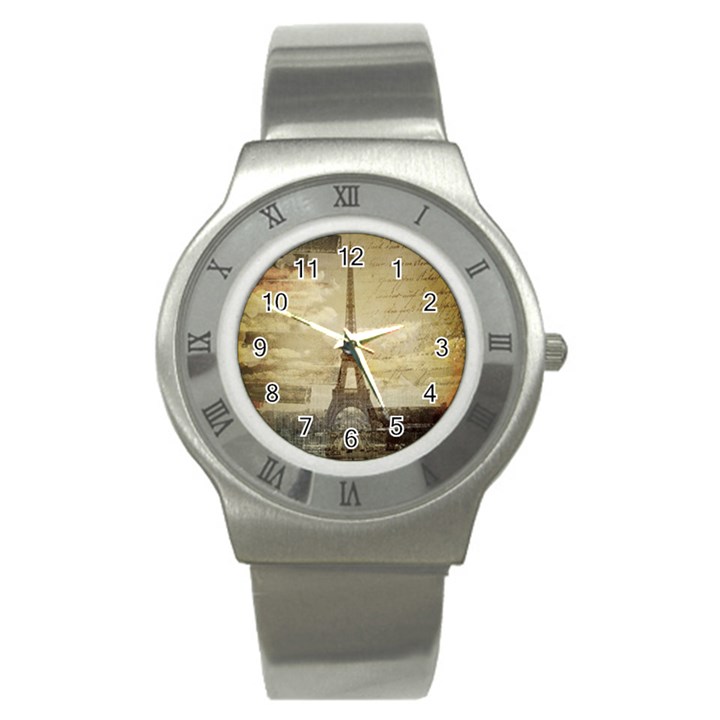 Elegant Vintage Paris Eiffel Tower Art Stainless Steel Watch (Unisex)