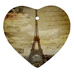 Elegant Vintage Paris Eiffel Tower Art Heart Ornament (Two Sides) Back