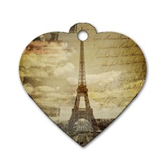 Elegant Vintage Paris Eiffel Tower Art Dog Tag Heart (one Sided) 