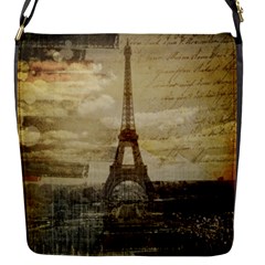 Elegant Vintage Paris Eiffel Tower Art Flap Closure Messenger Bag (small) by chicelegantboutique