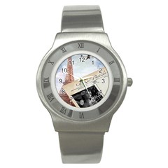 French Postcard Vintage Paris Eiffel Tower Stainless Steel Watch (unisex)