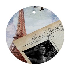 French Postcard Vintage Paris Eiffel Tower Round Ornament (two Sides) by chicelegantboutique