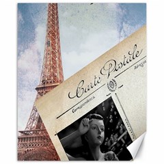 French Postcard Vintage Paris Eiffel Tower Canvas 16  X 20  (unframed)