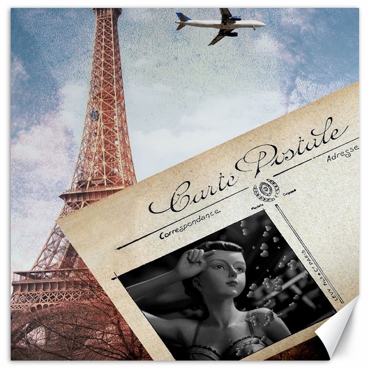 French Postcard Vintage Paris Eiffel Tower Canvas 20  x 20  (Unframed)