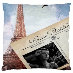 French Postcard Vintage Paris Eiffel Tower Large Cushion Case (two Sided) 