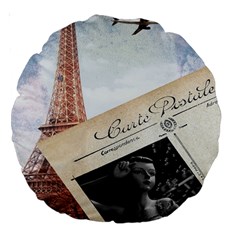 French Postcard Vintage Paris Eiffel Tower 18  Premium Round Cushion  by chicelegantboutique