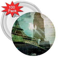 Modern Shopaholic Girl  Paris Eiffel Tower Art  3  Button (100 Pack)