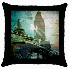 Modern Shopaholic Girl  Paris Eiffel Tower Art  Black Throw Pillow Case by chicelegantboutique