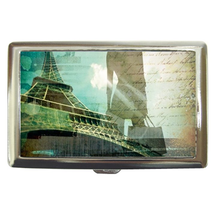 Modern Shopaholic Girl  Paris Eiffel Tower Art  Cigarette Money Case