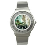 Modern Shopaholic Girl  Paris Eiffel Tower Art  Stainless Steel Watch (Unisex) Front