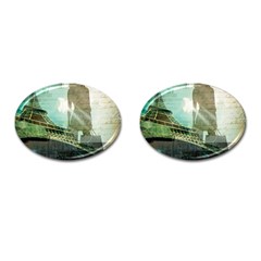 Modern Shopaholic Girl  Paris Eiffel Tower Art  Cufflinks (oval)