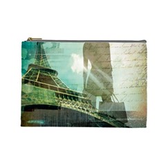 Modern Shopaholic Girl  Paris Eiffel Tower Art  Cosmetic Bag (large) by chicelegantboutique
