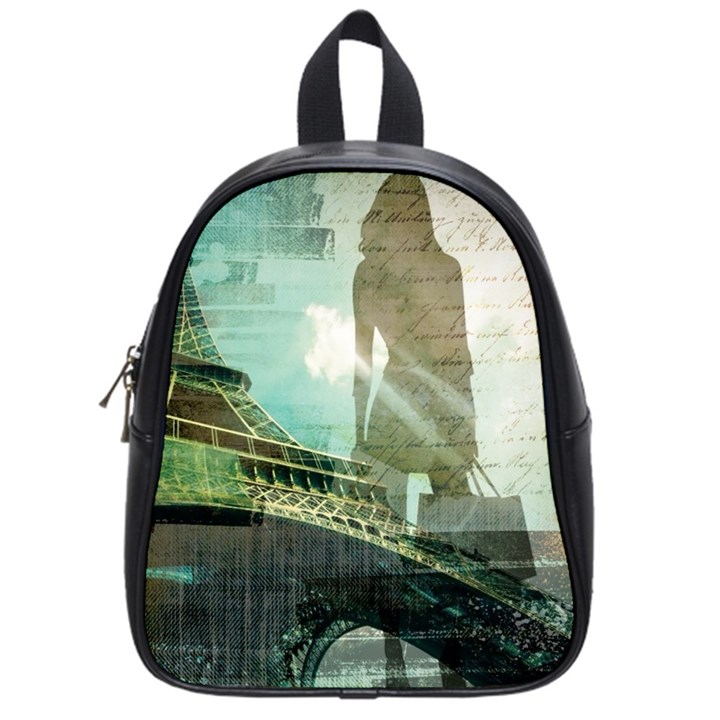 Modern Shopaholic Girl  Paris Eiffel Tower Art  School Bag (Small)