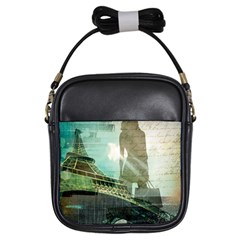 Modern Shopaholic Girl  Paris Eiffel Tower Art  Girl s Sling Bag