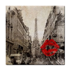 Elegant Red Kiss Love Paris Eiffel Tower Ceramic Tile by chicelegantboutique