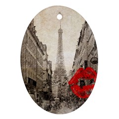 Elegant Red Kiss Love Paris Eiffel Tower Oval Ornament