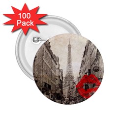 Elegant Red Kiss Love Paris Eiffel Tower 2 25  Button (100 Pack)