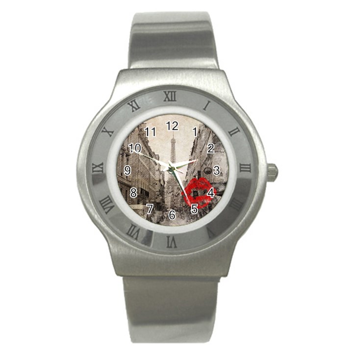 Elegant Red Kiss Love Paris Eiffel Tower Stainless Steel Watch (Unisex)