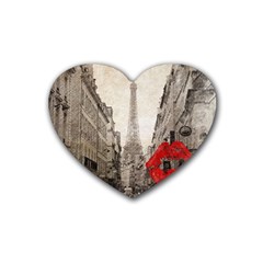 Elegant Red Kiss Love Paris Eiffel Tower Drink Coasters 4 Pack (heart) 