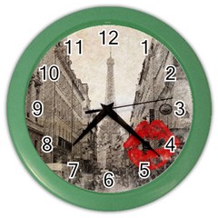 Elegant Red Kiss Love Paris Eiffel Tower Wall Clock (color) by chicelegantboutique