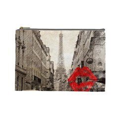 Elegant Red Kiss Love Paris Eiffel Tower Cosmetic Bag (large) by chicelegantboutique