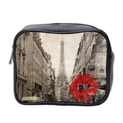 Elegant Red Kiss Love Paris Eiffel Tower Mini Travel Toiletry Bag (two Sides)