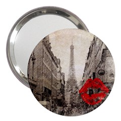 Elegant Red Kiss Love Paris Eiffel Tower 3  Handbag Mirror by chicelegantboutique