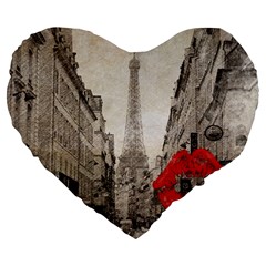Elegant Red Kiss Love Paris Eiffel Tower 19  Premium Heart Shape Cushion by chicelegantboutique