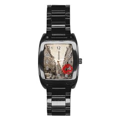 Elegant Red Kiss Love Paris Eiffel Tower Men s Stainless Steel Barrel Analog Watch