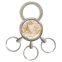 Floral Eiffel Tower Vintage French Paris Art 3-ring Key Chain