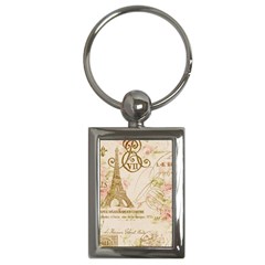 Floral Eiffel Tower Vintage French Paris Art Key Chain (rectangle)