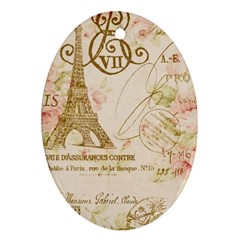 Floral Eiffel Tower Vintage French Paris Art Oval Ornament (two Sides) by chicelegantboutique