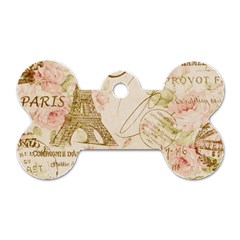 Floral Eiffel Tower Vintage French Paris Art Dog Tag Bone (one Sided) by chicelegantboutique